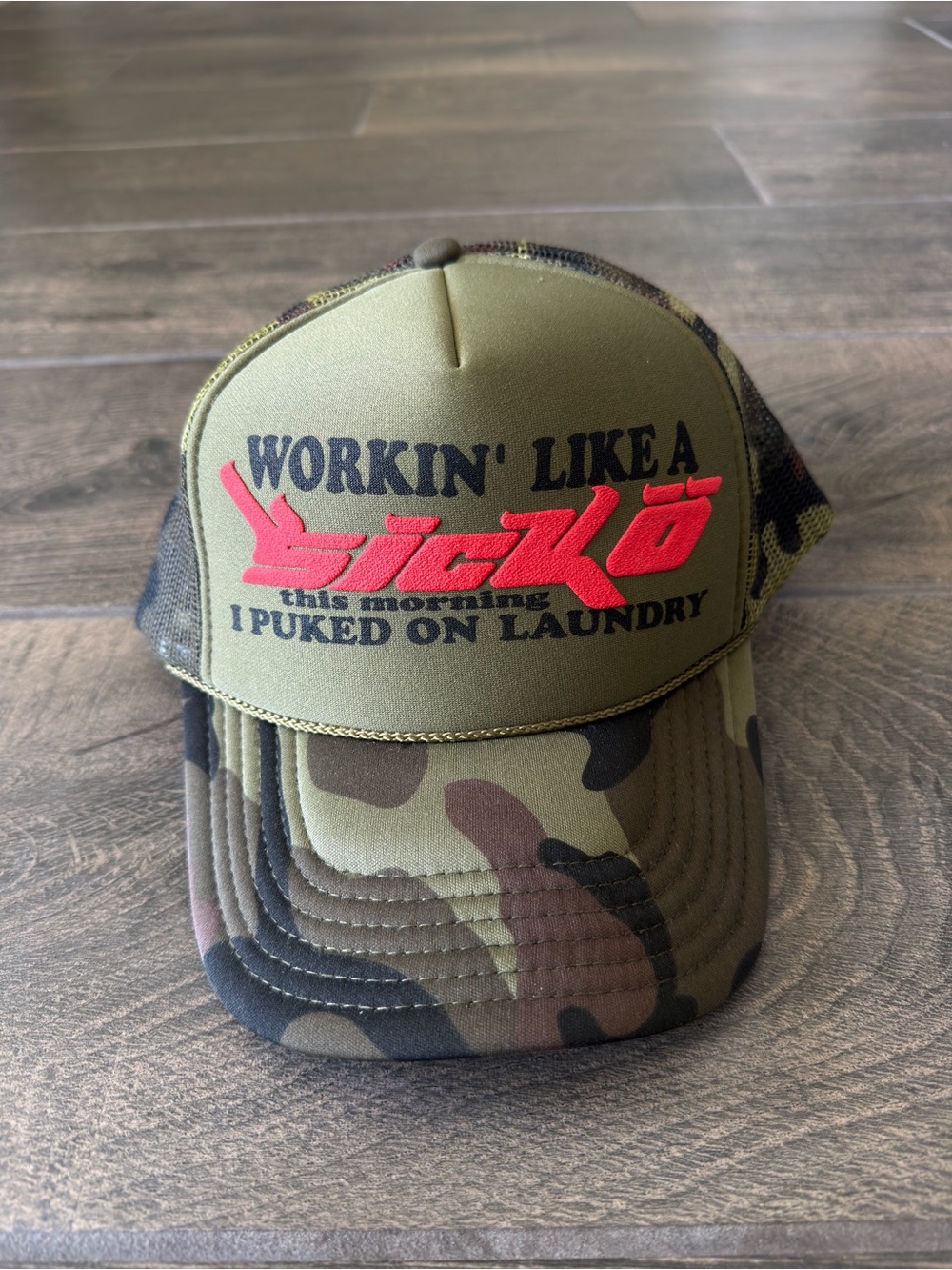 Sicko born from pain camo trucker hat